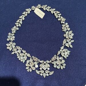 Ann Taylor Silver Floral Crystal Bib Necklace